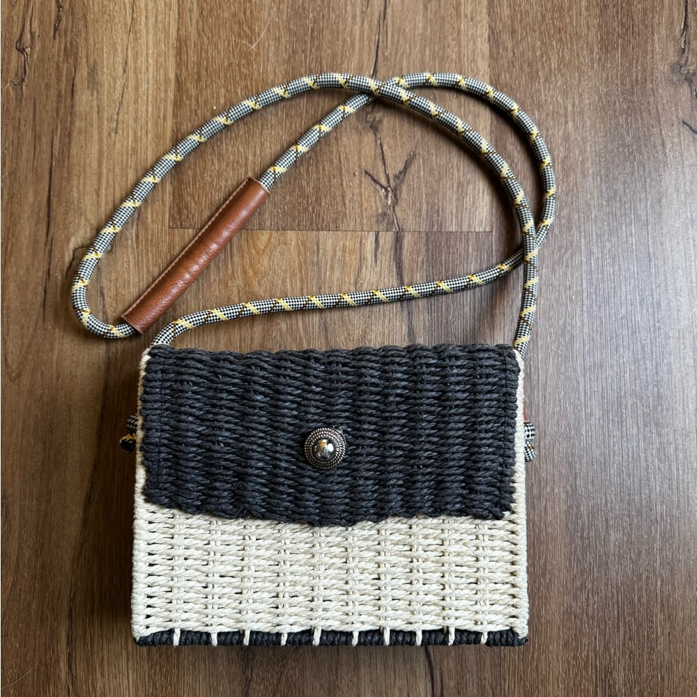 Vintage Sun N Sand Woven Straw Square Crossbody Bag